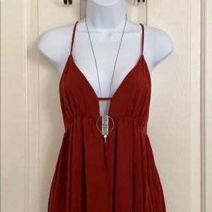 Maroon backless summer dress with low neck line